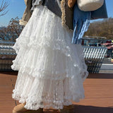Fairy Lace Patchwork Ruffled Maxi SkirtOutfit