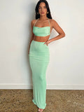 Sexy Backless Two Piece Set For Women Outfits Summer New Lace-up Crop Top And Long Skirt Matching Sets Female