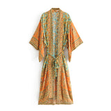 Queens Women Floral Print Bat Sleeve Beach Bohemian Dresses Kimono Ladies V Neck Summer Bikini Boho