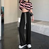 Summer Ice Silk Wide Leg Pants Women Korean Style High Waist Split Straight Trousers Simple Loose Drape Casual