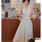 New Chic Vintage Elegant Sleeveless Midi Black White Dress Women Sexy Party Holiday Fashion French Style