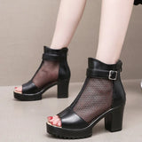 Mouth Net Sandals Women Summer High Heel Waterproof Table Zipper Mesh Shoes Fashion Women's Hollow Breathable Cool