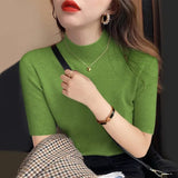 and Summer Half Sleeve Tank Top Knitted Blouse Fashion Women Casual Half-high Collar Clothes Bottoming Tops New