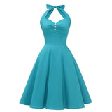Solid Women's Vintage Halter Dress 1950s Summer Spring Retro Rockabilly Cocktail Swing Tea Dresses 50s 60s Tunic