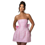Zingj 2024 New Women's Sweet Slim Jacquard Breast Strap Bow Mini