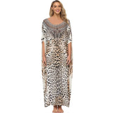 Leopard Printed Batwing Sleeve Loose Summer Dress For Women Clothes Plus Size Moroccan Kaftan Beachwear Maxi Dresses