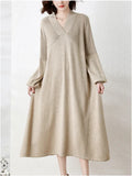 Autumn Winter New Long Sleeve Dress V-neck Loose Sweater Fashion Knee Length Skirt Streetwear Dress for Women Pullover