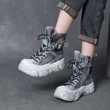 Layer Kraft Breathable Mesh Martin Boots 2025 Summer New Hollow Cool Boots Leisure Thick-Bottomed High-Top