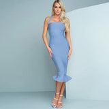 Bandage Dress Women Blue Bodycon Dress Evening Party Elegant Sexy Midi Halter Neck Birthday Club Outfit 2022