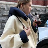 Removable Puffer Hoddie Patchwork Zipper Jacket- Outfit