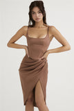 Satin Spaghetti Strap High Split Midi Dress For Women Gown Summer New Sleeveless Backless Bodycon Club Party