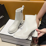 new square toe high heel fashion women's boots thick bottom chimney autumn single boots Chelsea short