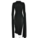 Solid Cape Bodycon Midi Dress- Outfit