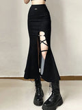 Women's Autumn New High Waist Slim Split Fishtail Skirt Ruffled Mid-Length Bag Hip Skirt Cotton Fashion Casual Skirt Female