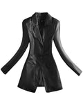 Spring Elegant Black Light Soft Faux Leather Blazer Long Sleeve Slim Fit Luxury Women Blazers and Jackets Fashion