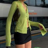 Green Long Sleeve Blouse Women Harajuku Basic Fashion White Shirt Female Casual Streetwear Black Cardigan Solid
