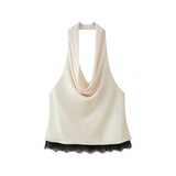 Women's Dress 2025 New Lace Lace Ribbon Hanging Neck Collar Top Mid-Body Dress