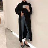Women Knitted Sweater Spring Autumn Turtleneck Pullovers Loose Fork Knee Long Sleeve Knitted Sweater