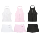 New Hanging Neck Bows Decorated Solid Color Top