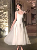 New Women French Elegant Ruffles Evening Party White Dresses Square Neck Princess Birthday Midi Vestidos Dance