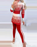 Warm Solid Long Sleeve Slit Knitted Sweater With Skinny Long Pants Suit Women's Elegant 2 Piece Outfits Sets