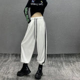 Harajuku Loose Harem Pants Women High Waist Elastic Streetwear Sweatpants Summer Vintage Side Stripes BF Bloomers