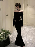 Women Sexy Hollow Out Black Long Dress Spring Autumn Fashion Bodycon Party Prom Runway Robe Female Y2k Streetwear Mujers