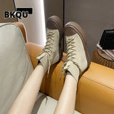 Autumn Women's Casual Sneakers High Top Lace Sneakers Lace Up Sneakers Versatile Thick Sole Knit Skateboard