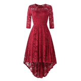 3/4 Sleeve Tunic Party Dress Lace 2022 Short Front Long Back Vestidos Solid Red Purple High Low Formal