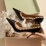 Fan Temperament Elegant Rivet High Heels 2025 New Pointed Light Mouth Fine And Bare Side Empty Single