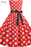Women Summer Polka Dot Print Party Robe Femme Black Retro Vintage Swing Prom Rockabilly Midi Dresses