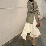 Gothic Irregular Pleated Skirt Solid Color Elastic High Waist Stitching Ruffled Woman Skirt Simple Fashion 2021 Autumn