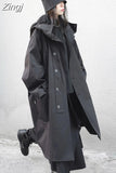 Spring Autumn Long Oversized Black Trench Coat with Hood Dark Academia Aesthetic Luxury Designer Clothes for Women