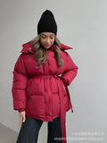Casual Waist Thin Hooded Medium Long Bread Cotton Clothes Women Thick Cotton Coat