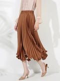 Satin Pleated Ruffles Midi Skirt- Outfit