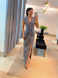 Zingj 2023 New Sexy V-Neck Fashion Bundle Waist Pleated Temperament Dress-Outfit