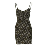 90s Aesthetics Retro Plaid Print Bodycon Slip Dresses Vintage Y2K Cute V-neck Bandage Double Layer Mesh Mini Dress