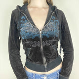 Grunge Zip Up Cropped Hoodie-Outfit
