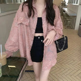 Lace Blouses Women Sexy See Through Tassel Loose Sunscreen Shirts Summer Korean Sweet Elegant Casual Sun Protection