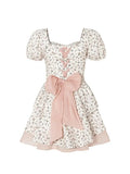 Sweet Dress Women France Vintage Elegant Party Mini Dresses Female Print Casual Fairy Dress