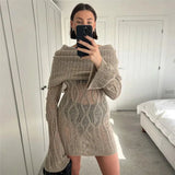 Sheer Knitted Off-Shoulder Mini Dress-Outfit