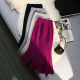 Vintage Knit Long Skirts Women Elastic High Waist Slim Mermaid Skirt Autumn Winter Korean Elegant Solid Trumpet Skirts