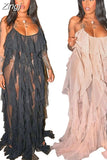 Sexy Mesh Beach Maxi Dresses Women Spaghetti Strap Ruffle Robe Swimwear Summer New Fashion Backless Swimsuit Cover