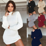 Winter Fashion Sexy Women's Package Hip Mini Dress 2021 Casual Turtleneck Solid Long Sleeve Knitted Plus Size Lady