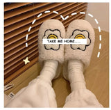 Winters Indoor Womens Fluffy Soft Slip On House Curly Fur Slippers Sunflower Pattern Antiskid Short Plush Flat