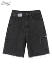 Waist Denim Shorts Women Fashion 2023 New Casual Harajuku Wide Legs Ripped Jeans Short Washed Female Summer Cotton