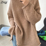 Streetwear Women Long Loose Harajuku Sweater Retro Solid Y2k Pullovers Autumn Winter Female Casual Korean Long Sleeve