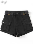 Women's Denim Shorts Hight Waisted Pockets Khaki Y2k Casual Jeans Cargo Pants Gothic Black Short Jeans 2023 Summer