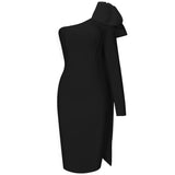 Runway Fashion Bownot Red Bandage Dress 2020 Fall Winter Women Sexy One Shoulder Bandage Dress Bodycon Club Party