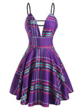 Print Lace-up Front Buckle Strap Dress A Line Mini Dress Sleeveless